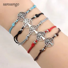 12Pcs Life Tree Charms Adjustable Braided Bracelet Set for Women and Children
