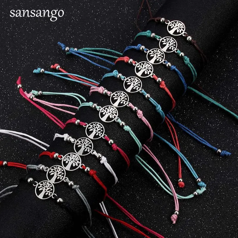 12Pcs Life Tree Charms Adjustable Braided Bracelet Set for Women and Children