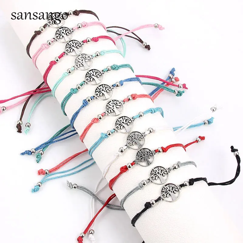 12Pcs Life Tree Charms Adjustable Braided Bracelet Set for Women and Children