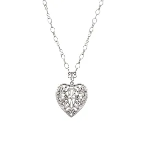 1928 Jewelry Filigree Heart Pendant Necklace 16"   3" Extender