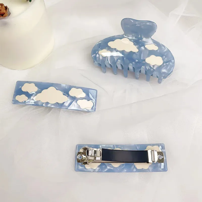 1PC Blue Sky Clouds Hair Claw Clip
