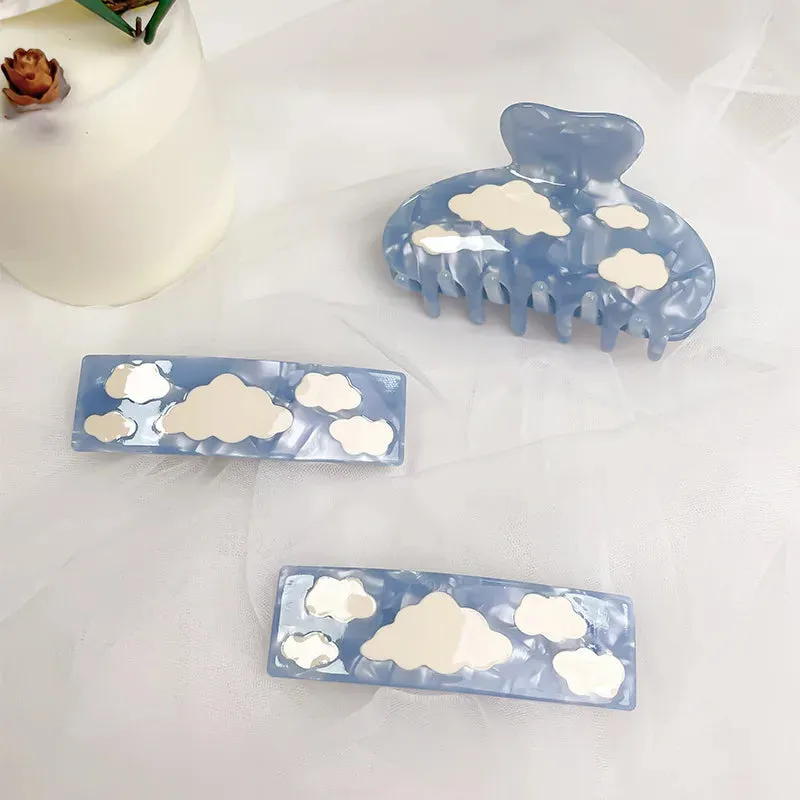 1PC Blue Sky Clouds Hair Claw Clip