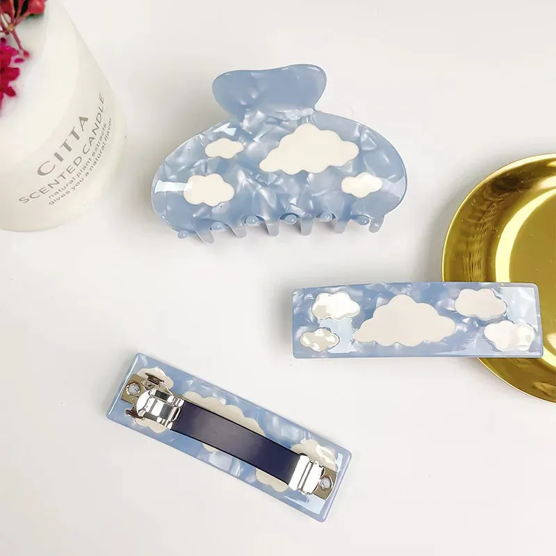 1PC Blue Sky Clouds Hair Claw Clip
