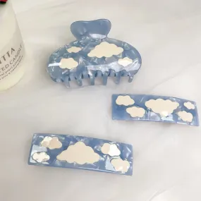 1PC Blue Sky Clouds Hair Claw Clip