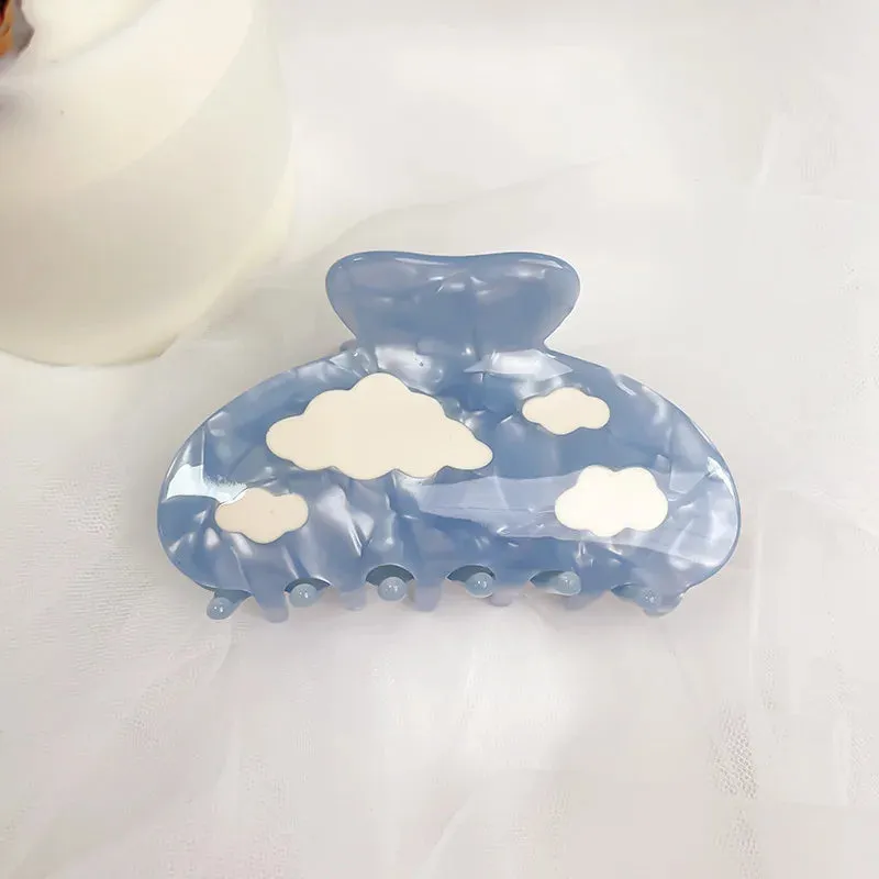1PC Blue Sky Clouds Hair Claw Clip