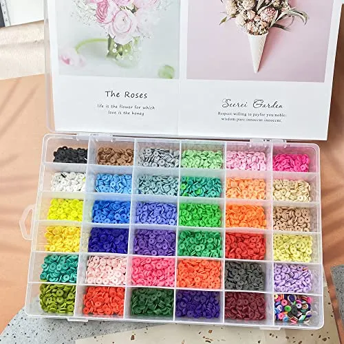 3600pcs Polymer Clay Beads Polymer Clay Beads Flat Round Spacer Beads 6mm Heishi Vinyl Beads for Making Bracelet Necklace Earring Accessories DIY Jewelry Making Craft (Black)