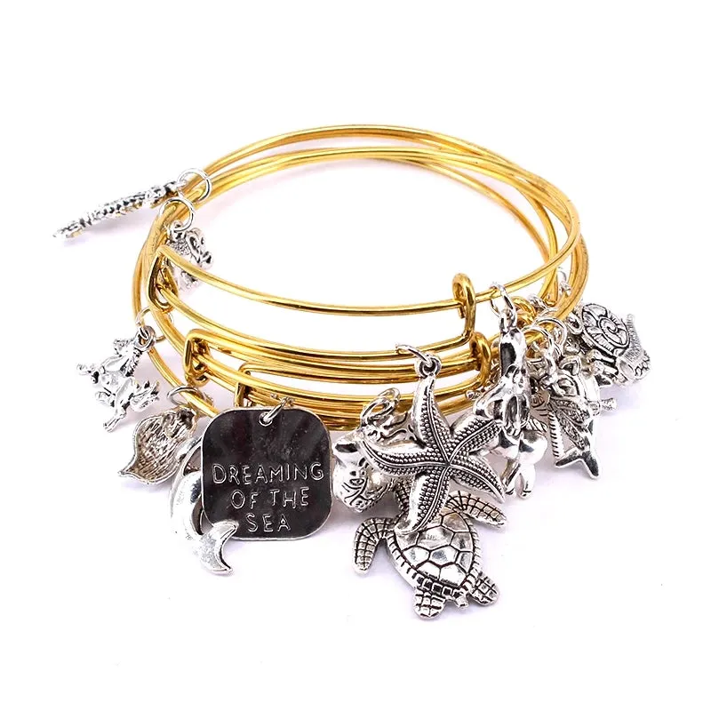 5pcs Bangle Set Wire Bracelets for Women Mixed Marine Life