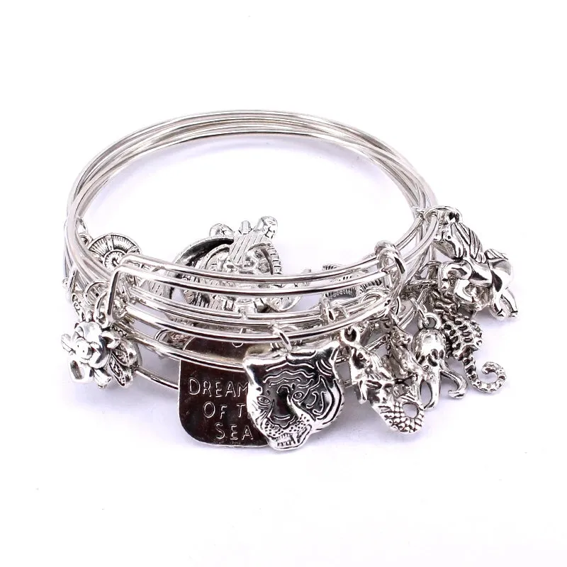 5pcs Bangle Set Wire Bracelets for Women Mixed Marine Life