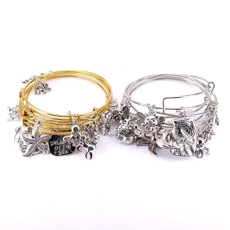 5pcs Bangle Set Wire Bracelets for Women Mixed Marine Life
