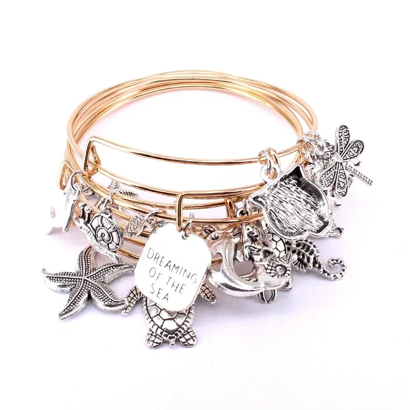 5pcs Bangle Set Wire Bracelets for Women Mixed Marine Life