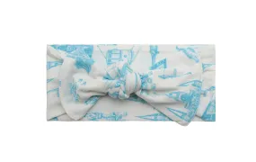 Blue Toile Bamboo Bow Headband