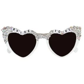 Bride to Be Bach Bachelorette Love Heart Sunglasses - White Jewels