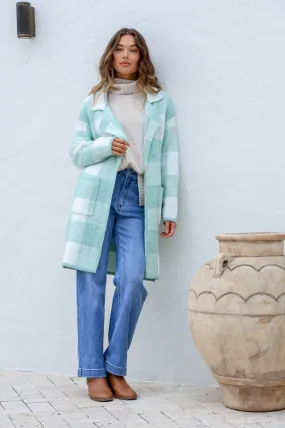 Checked Coatigans - Soft Green/Winter White