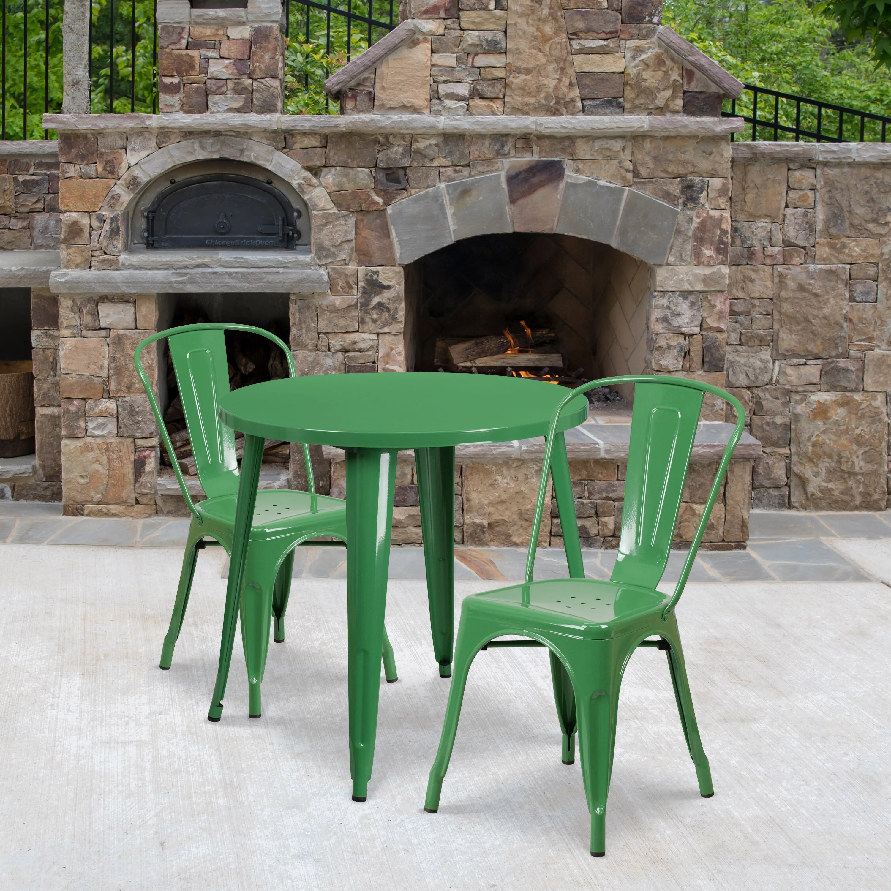 Commercial Grade 30" Round Metal Indoor-Outdoor Table Set with 2 Cafe Chairs