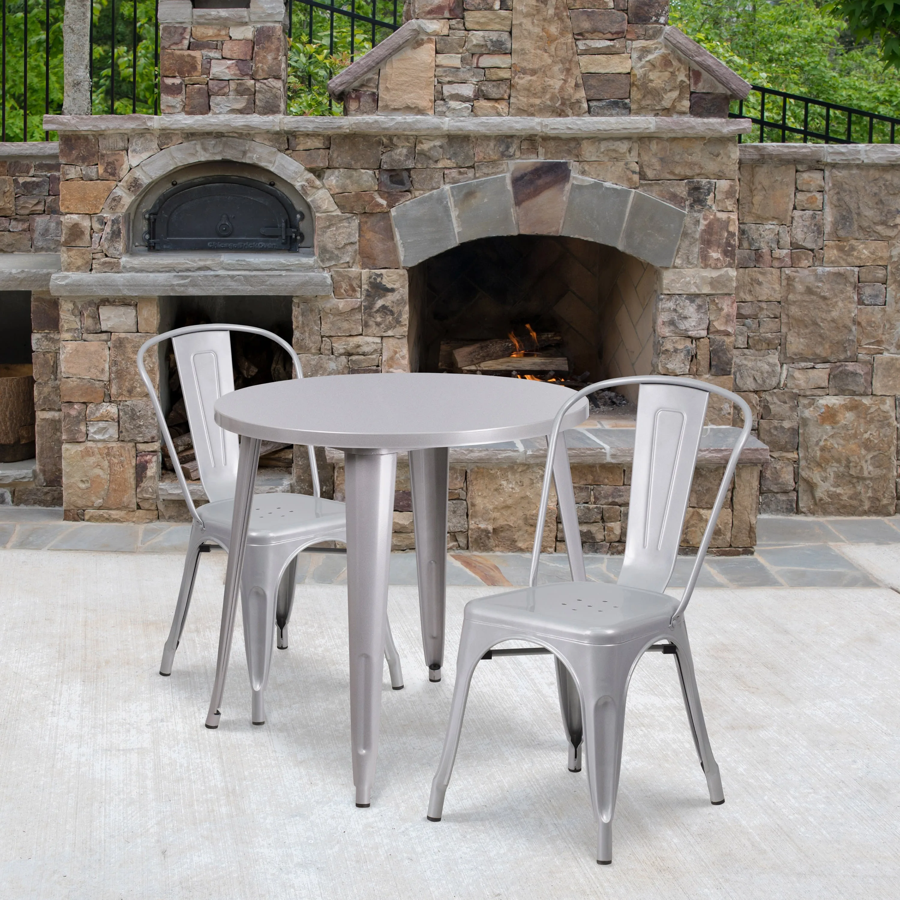 Commercial Grade 30" Round Metal Indoor-Outdoor Table Set with 2 Cafe Chairs