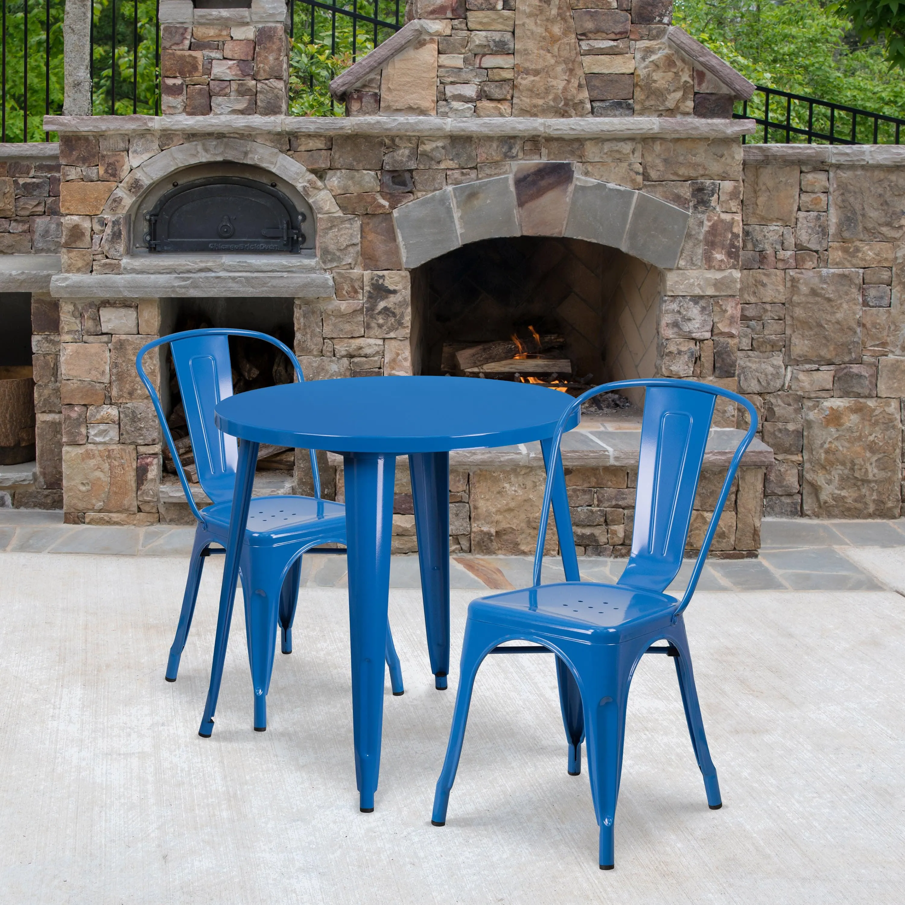 Commercial Grade 30" Round Metal Indoor-Outdoor Table Set with 2 Cafe Chairs