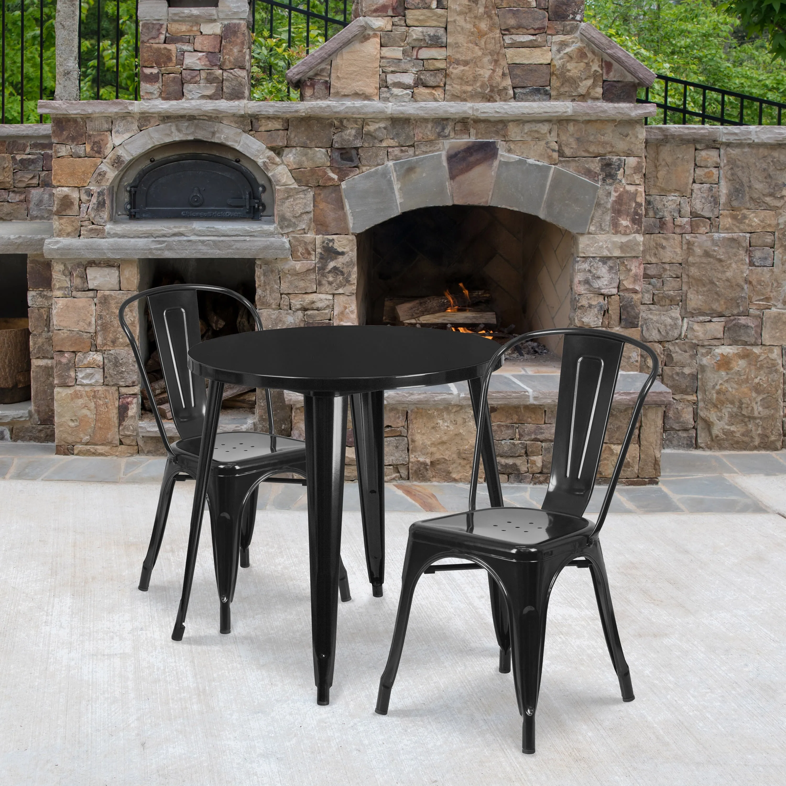 Commercial Grade 30" Round Metal Indoor-Outdoor Table Set with 2 Cafe Chairs
