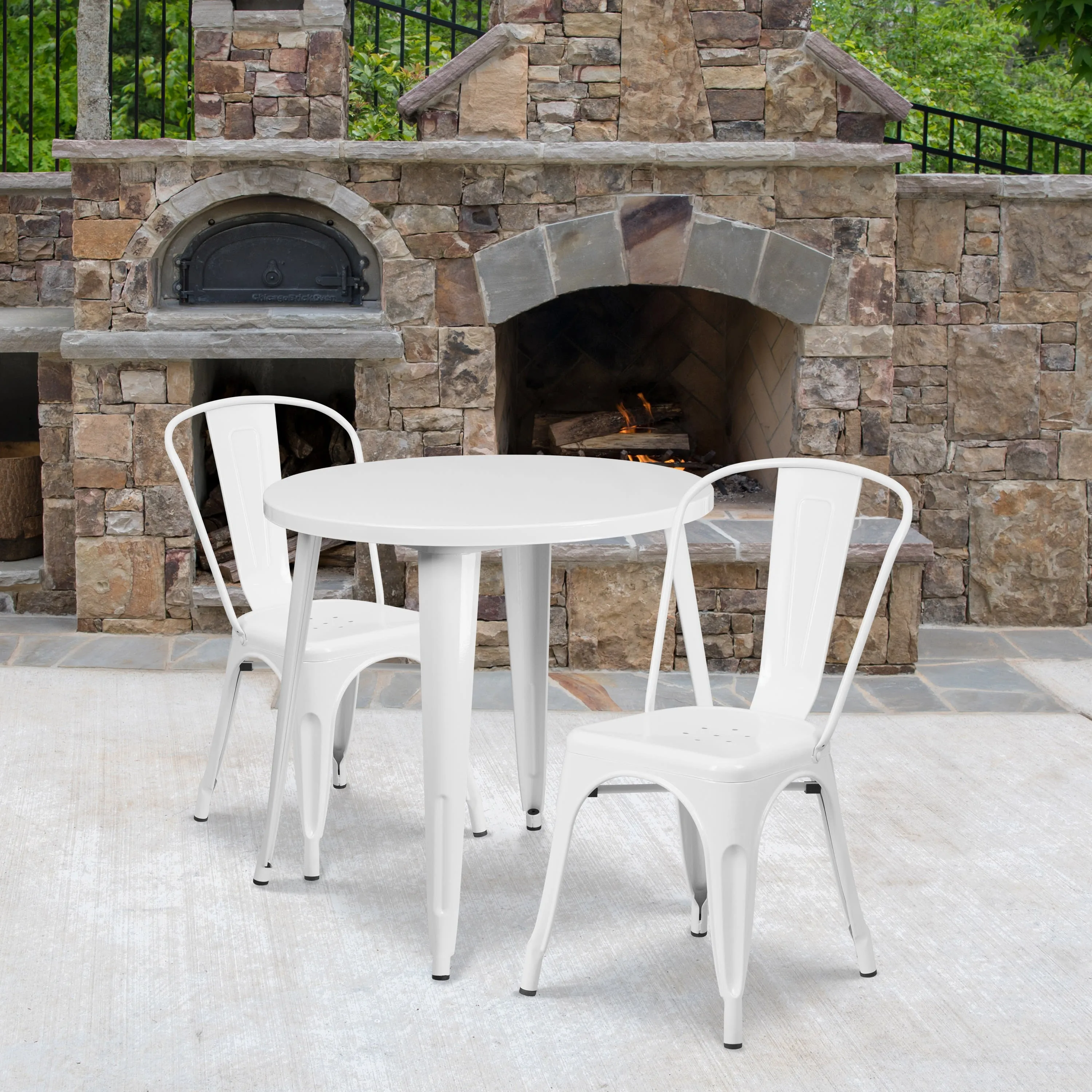 Commercial Grade 30" Round Metal Indoor-Outdoor Table Set with 2 Cafe Chairs