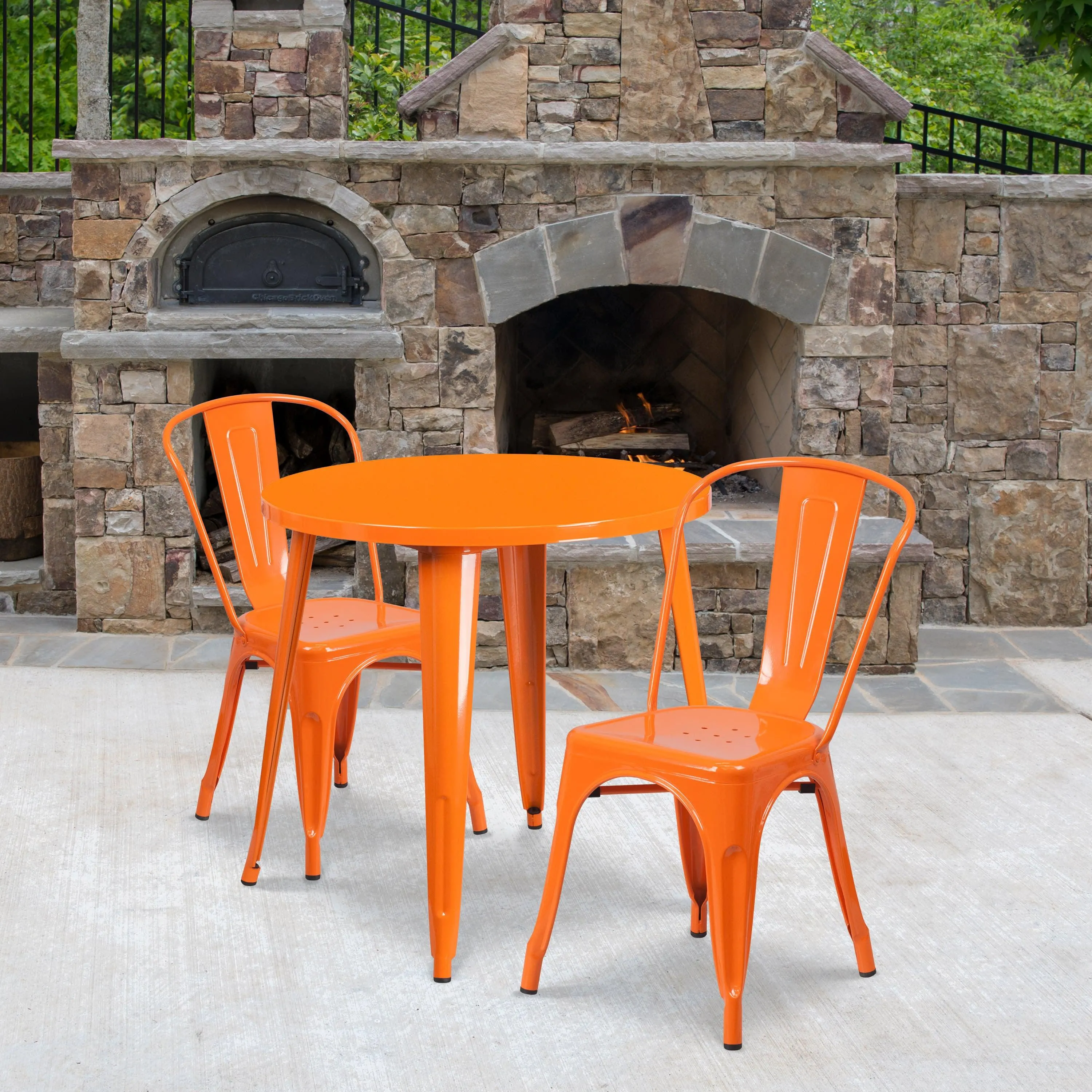 Commercial Grade 30" Round Metal Indoor-Outdoor Table Set with 2 Cafe Chairs