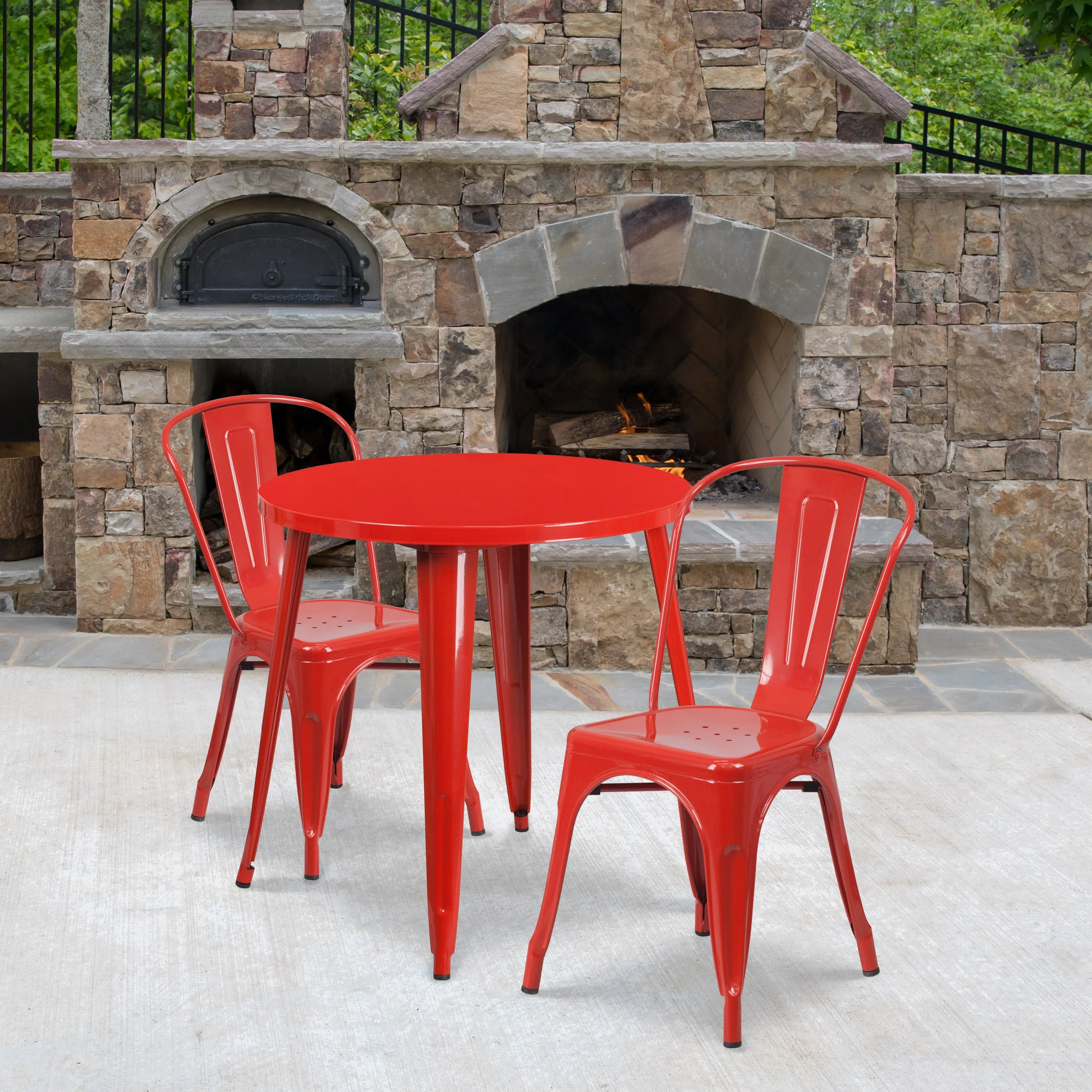 Commercial Grade 30" Round Metal Indoor-Outdoor Table Set with 2 Cafe Chairs