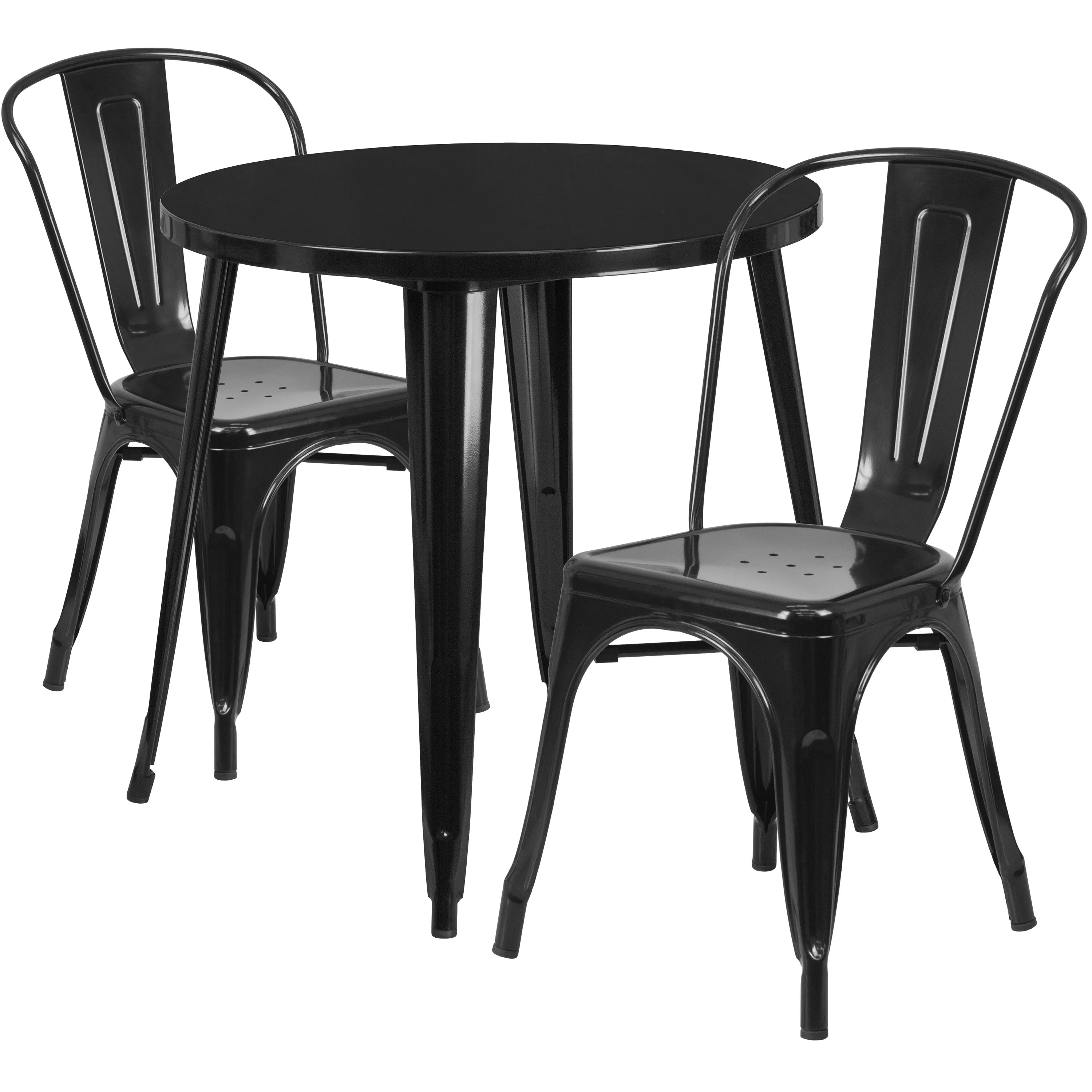 Commercial Grade 30" Round Metal Indoor-Outdoor Table Set with 2 Cafe Chairs