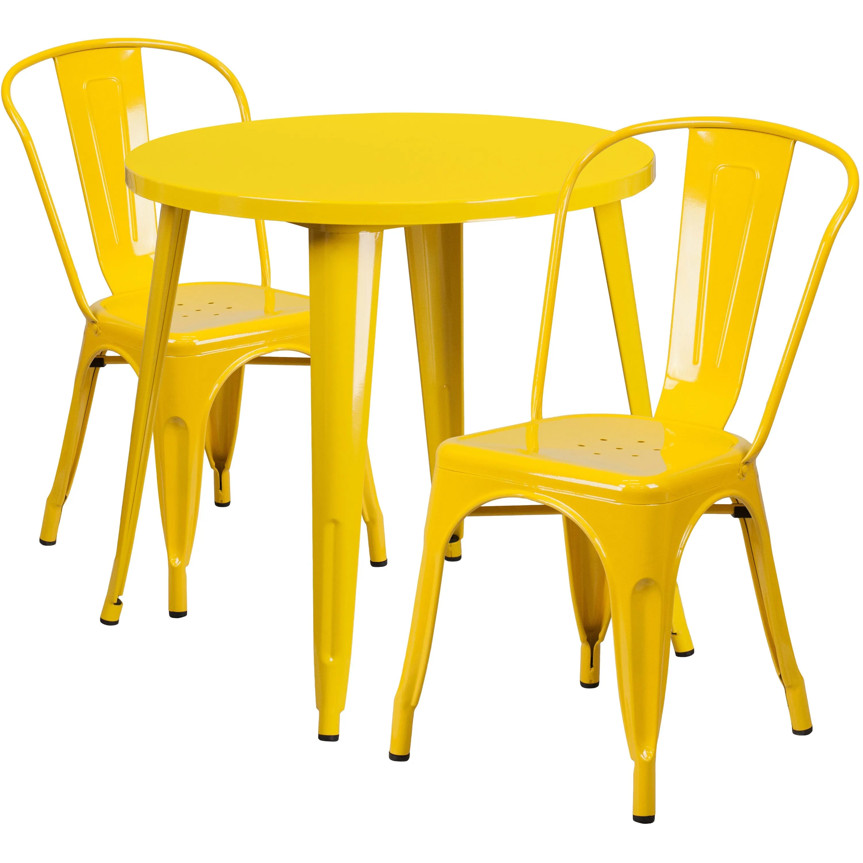 Commercial Grade 30" Round Metal Indoor-Outdoor Table Set with 2 Cafe Chairs