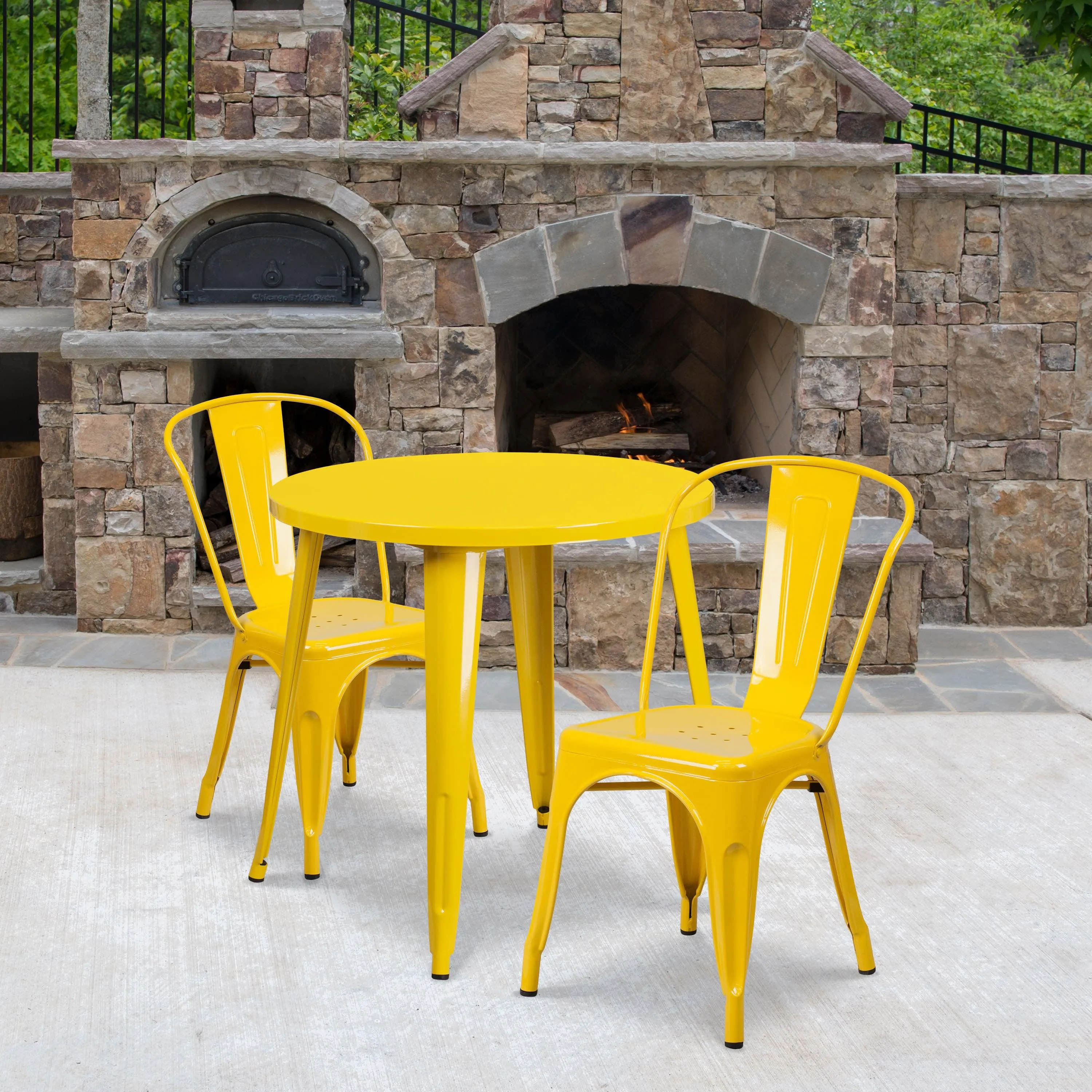 Commercial Grade 30" Round Metal Indoor-Outdoor Table Set with 2 Cafe Chairs