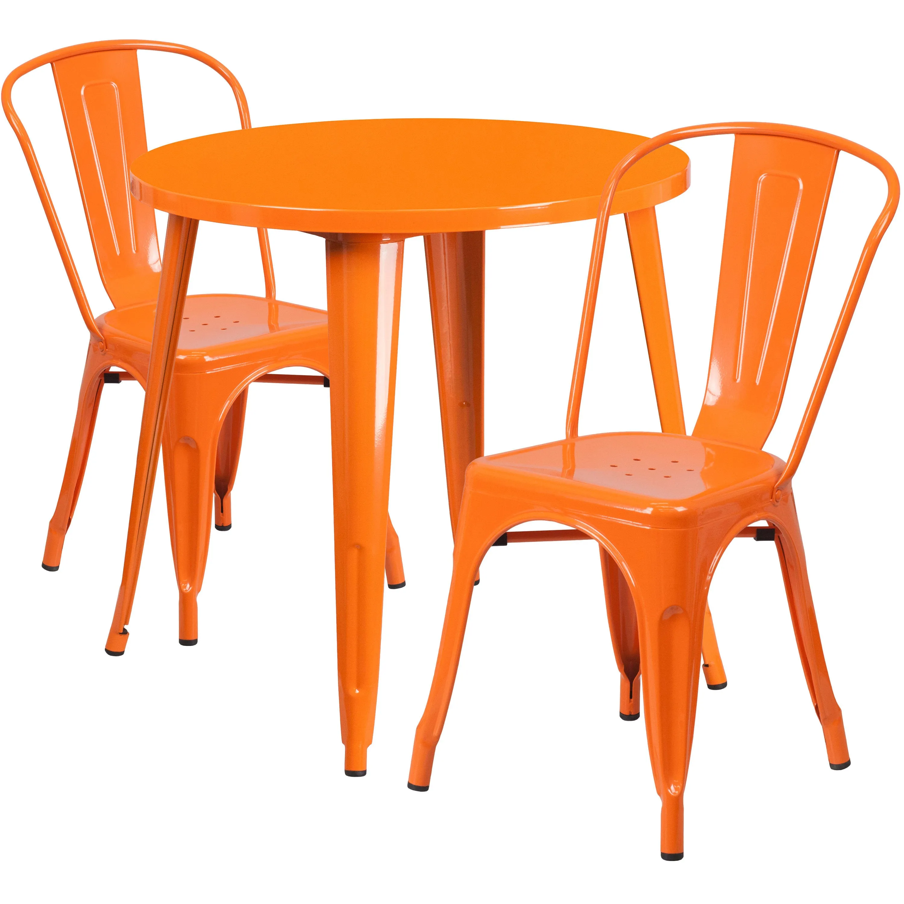 Commercial Grade 30" Round Metal Indoor-Outdoor Table Set with 2 Cafe Chairs