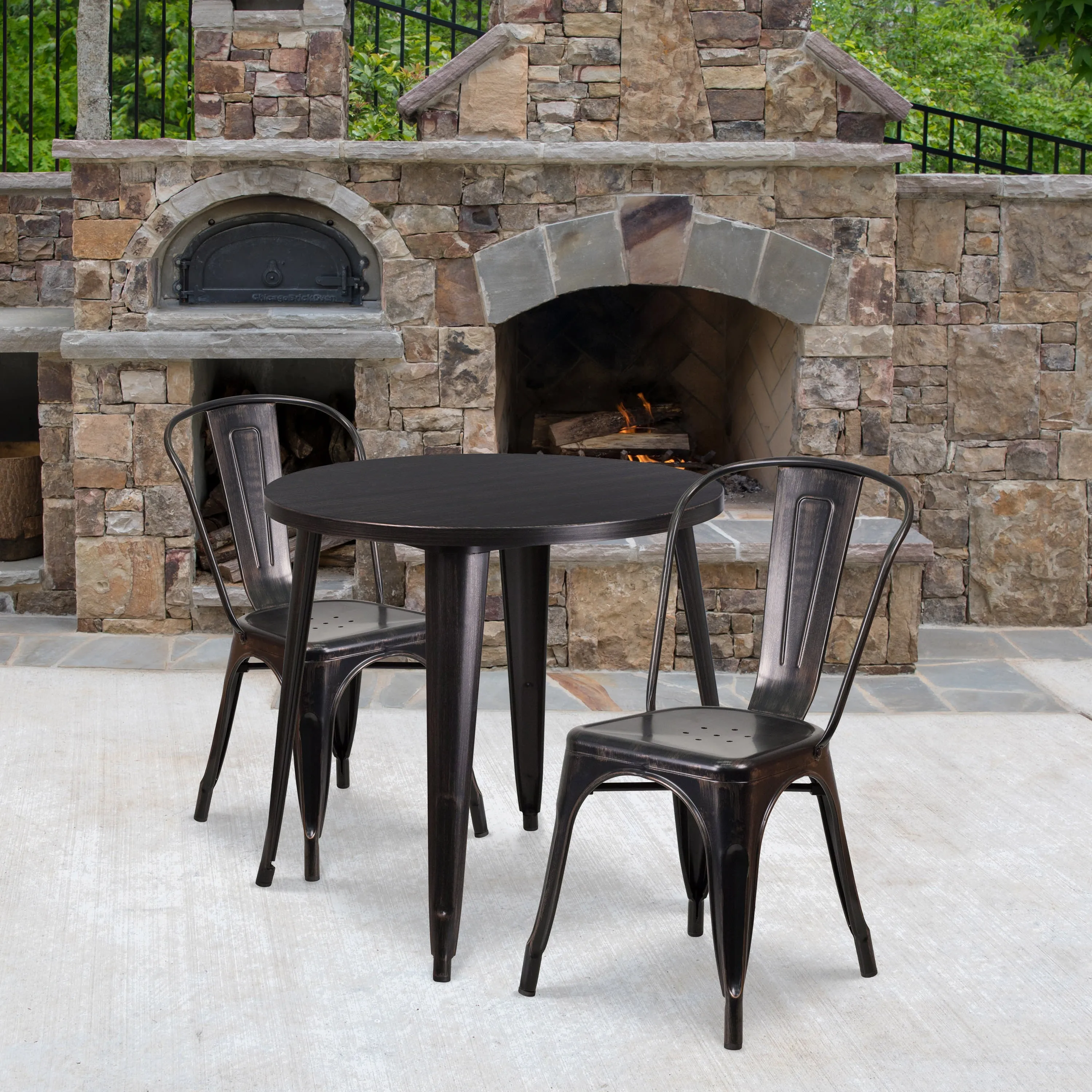 Commercial Grade 30" Round Metal Indoor-Outdoor Table Set with 2 Cafe Chairs
