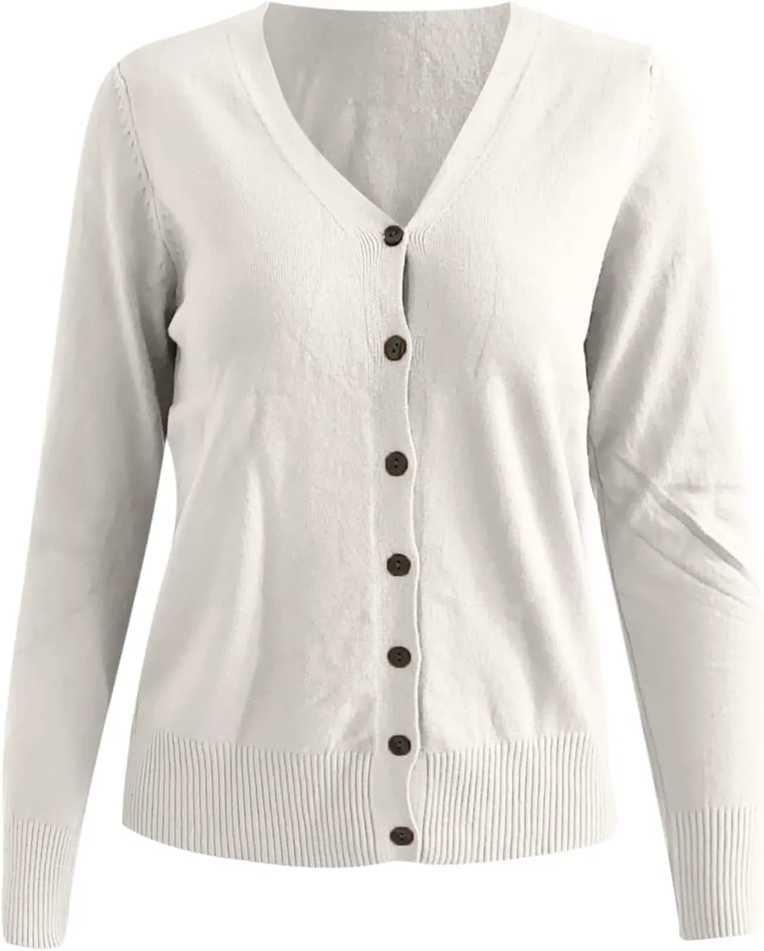 Cute V-Neck Buttons Tops for Women Casual Long Sleeve Loose Blouse Ladies Solid Color Trendy Comfy Soft Cardigans