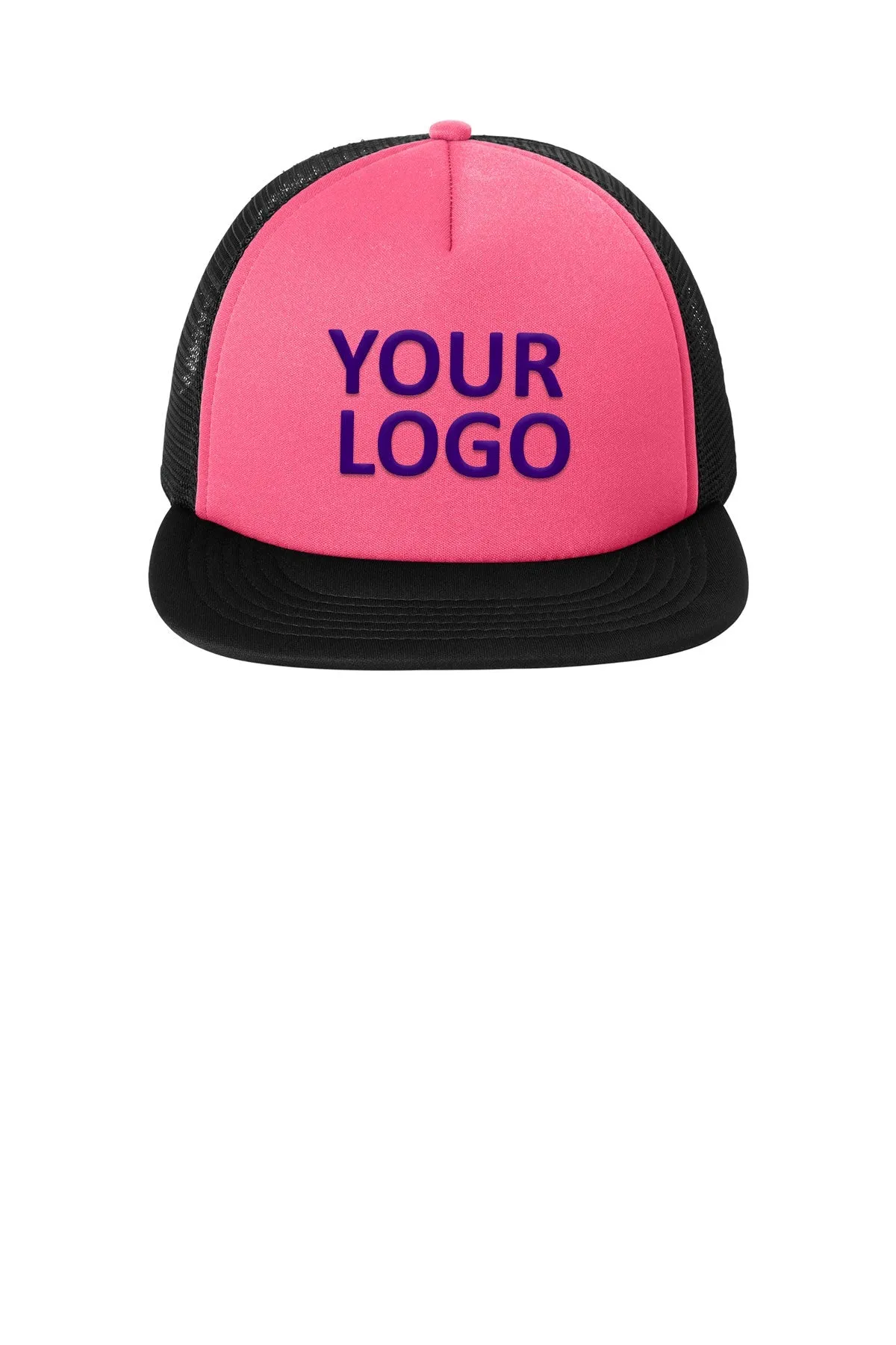 District Flat Bill Snapback Trucker Caps, Neon Pink
