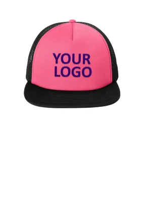 District Flat Bill Snapback Trucker Caps, Neon Pink