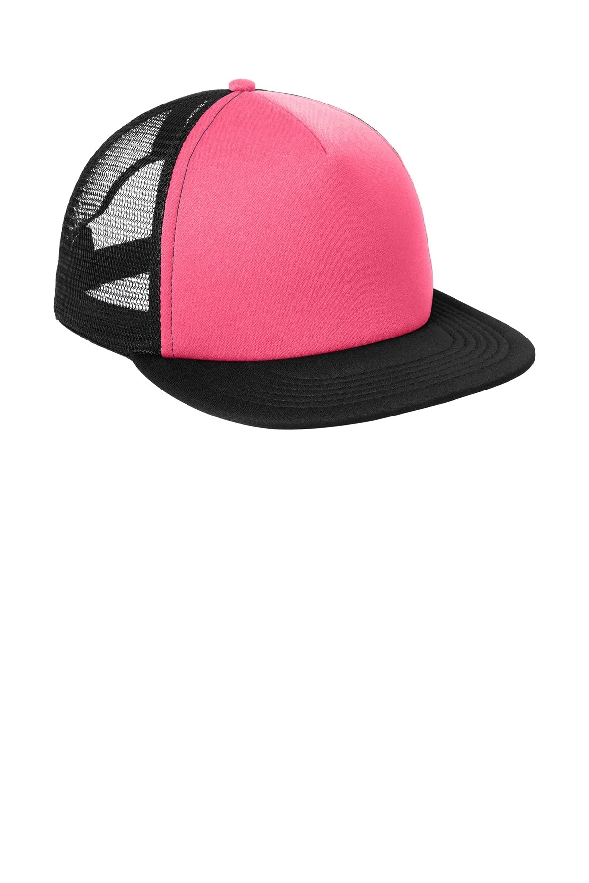 District Flat Bill Snapback Trucker Caps, Neon Pink
