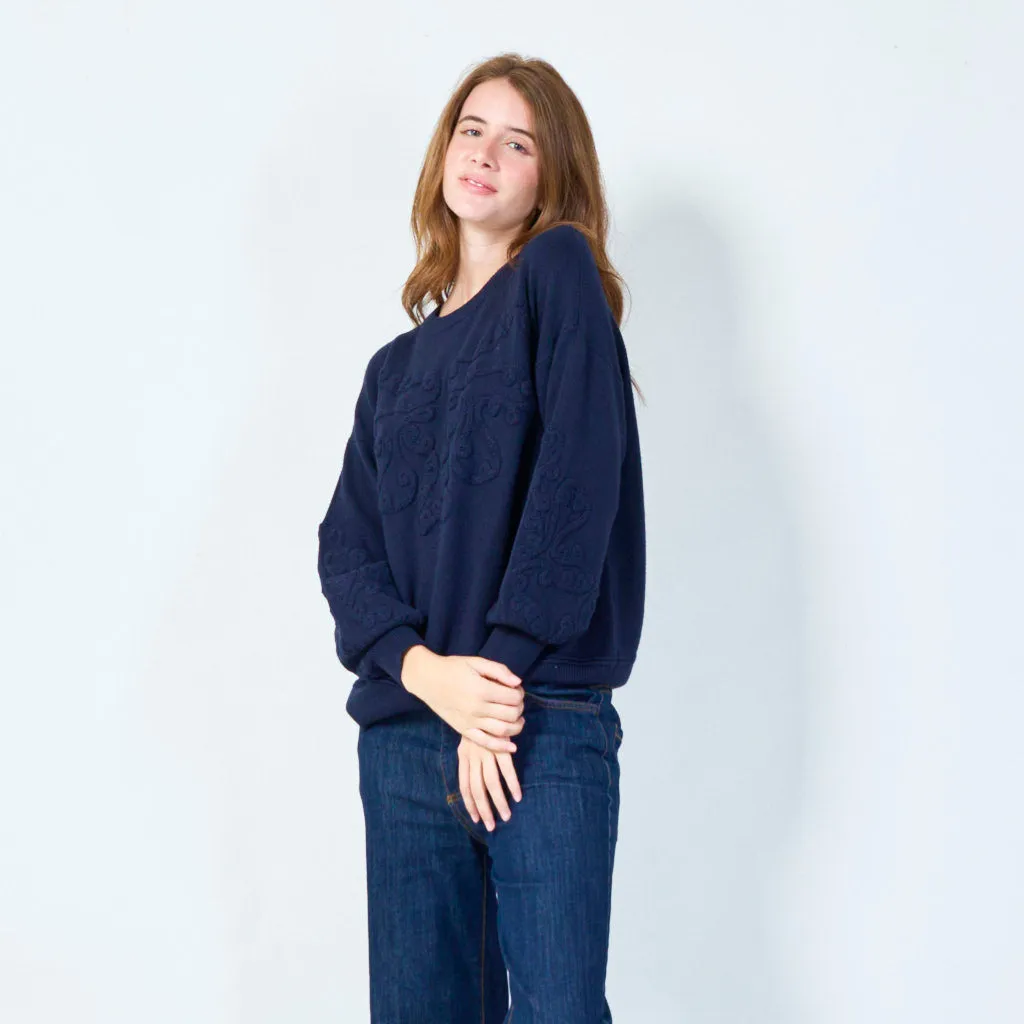 Embroidered crew neck sweater wholesale