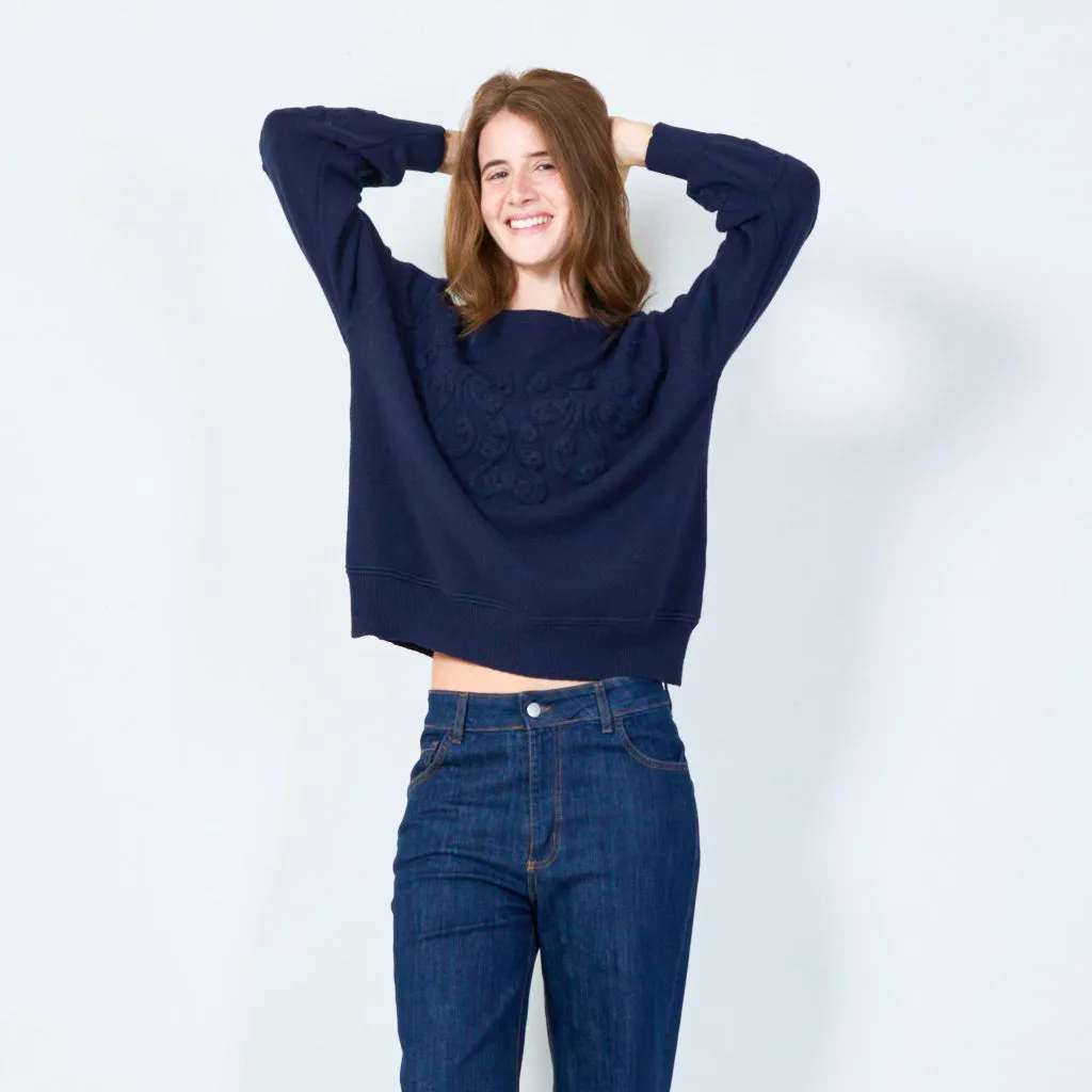 Embroidered crew neck sweater wholesale