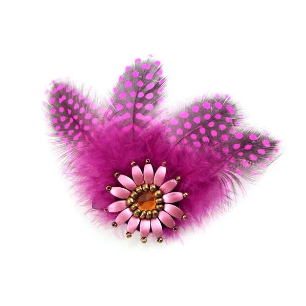 Floral Guinea Fowl Feather Hair Clip & Brooch