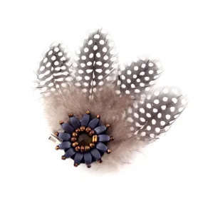 Floral Guinea Fowl Feather Hair Clip & Brooch