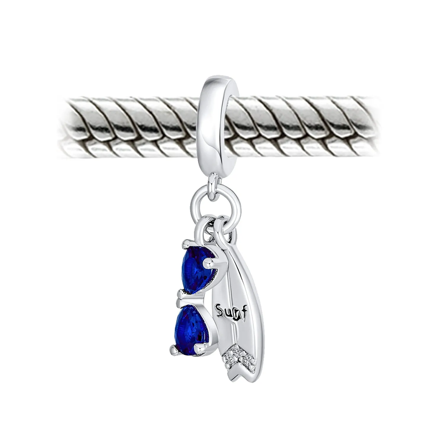 Fun Sports Blue CZ Sterling Silver Glass Charm Bead for Travel & Beach Adventures