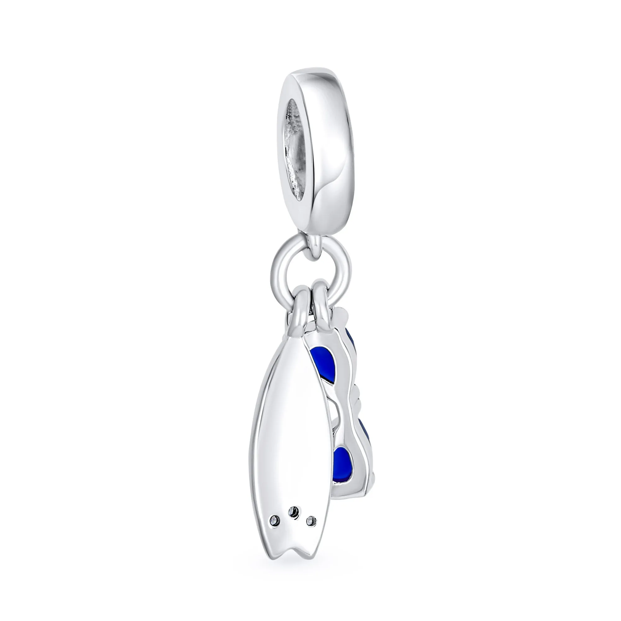 Fun Sports Blue CZ Sterling Silver Glass Charm Bead for Travel & Beach Adventures