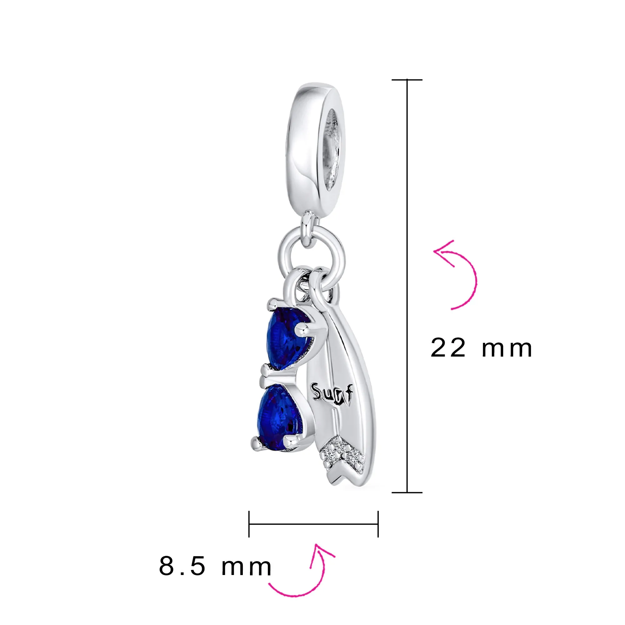 Fun Sports Blue CZ Sterling Silver Glass Charm Bead for Travel & Beach Adventures