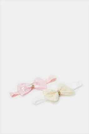 Girls Pink And White Embellished Headband Set Of (2 Piece)