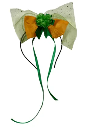 Green and Orange Bow and Tulle Headband