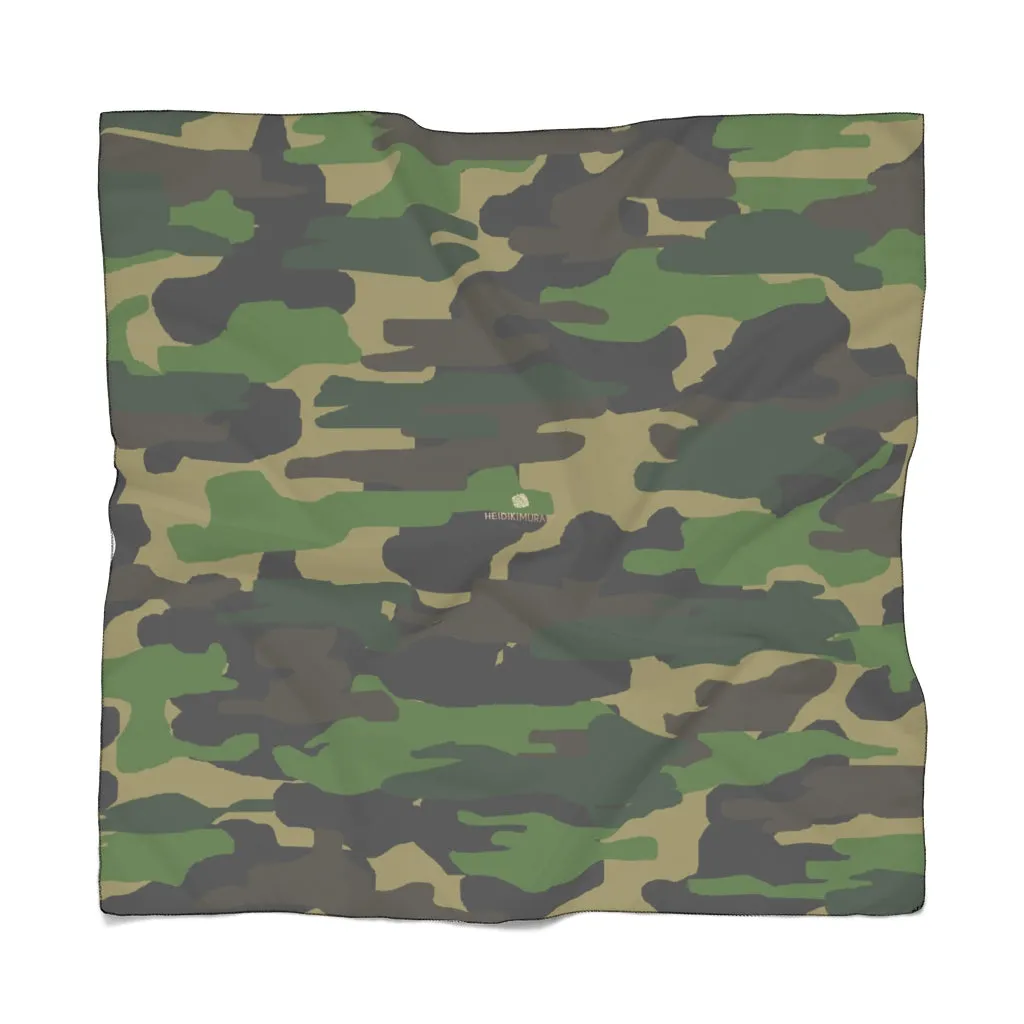 Green Camo Poly Scarf, Army Military Print Lightweight Fashion Accessories- Made in USA