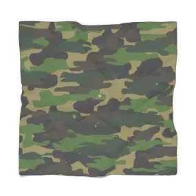 Green Camo Poly Scarf, Army Military Print Lightweight Fashion Accessories- Made in USA