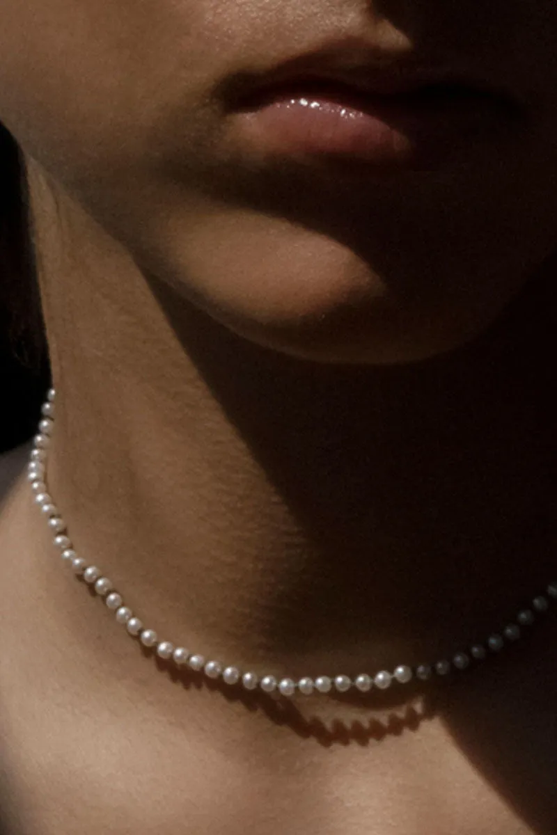 Knotted Micro Pearl Necklace - Sterling Silver / Olive