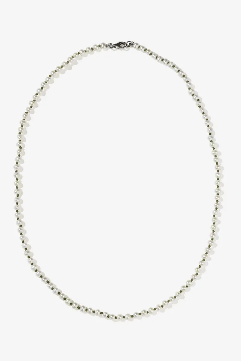 Knotted Micro Pearl Necklace - Sterling Silver / Olive