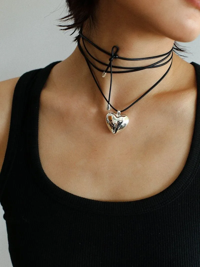 Leather Rope Love Heart Necklace