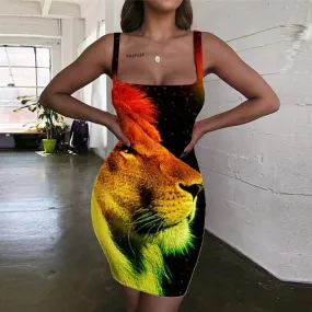 Lion Dress Women Animal Vestido Sexy Anime Bodycon Dress Nebula Ladies Dresses Colorful Halter Sleeveless