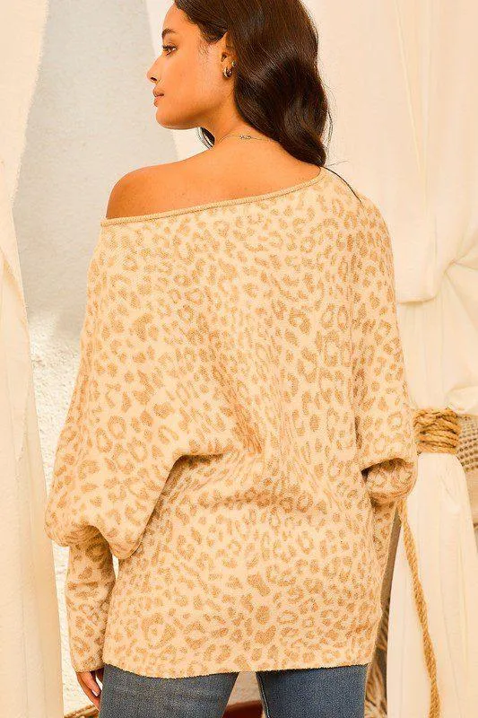 Off Shoulder or Boat Neck Leopard Sweater