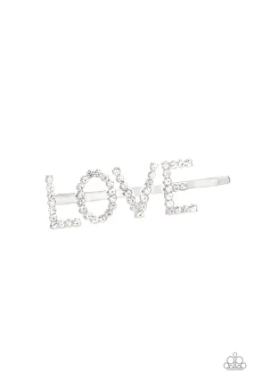 Paparazzi All You Need Is Love - White Rhinestone Bobby Pin